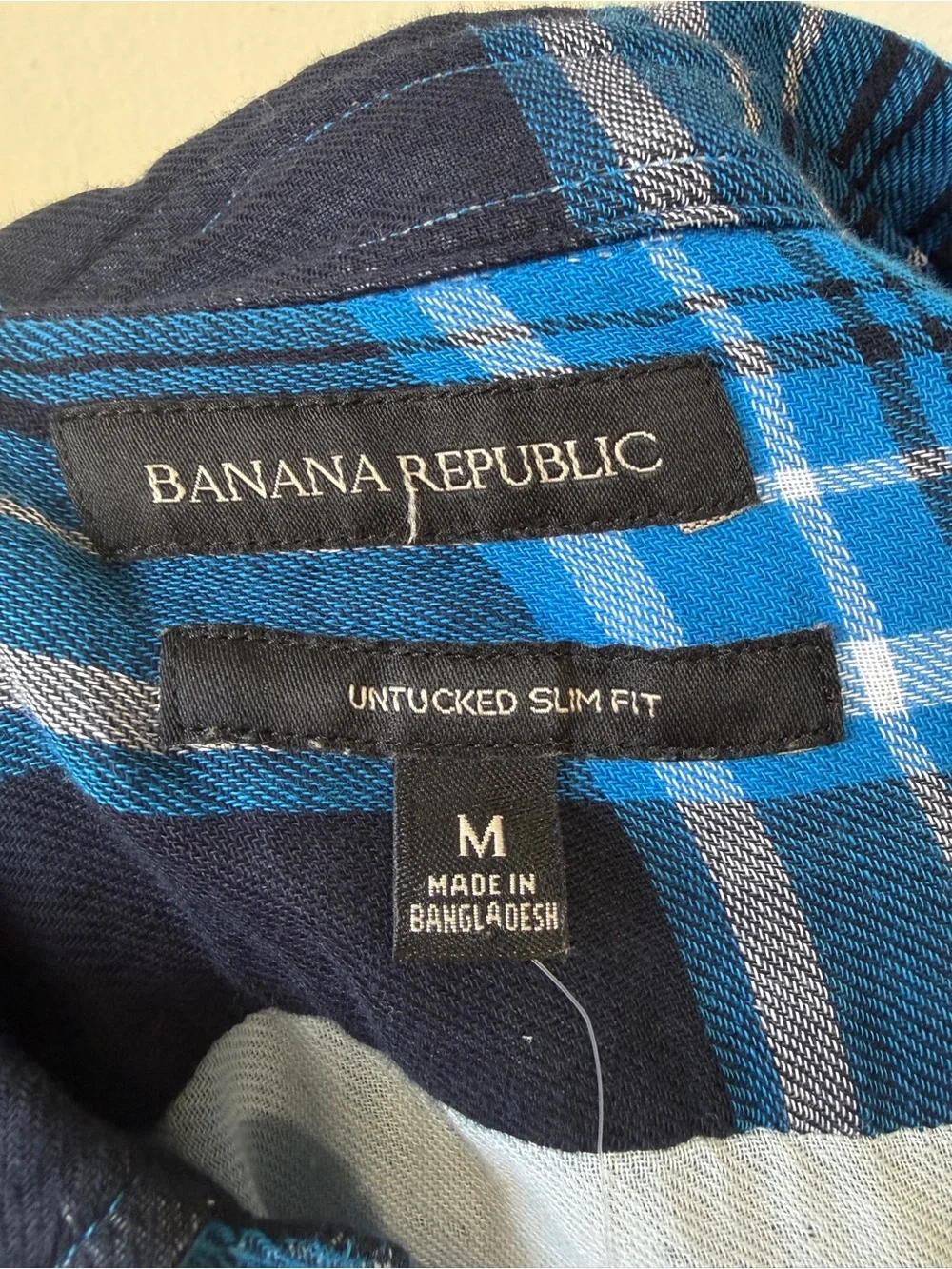 Banana Republic Untucked Slim Fit Blue Plaid Button-Down Shirt Medium NWT